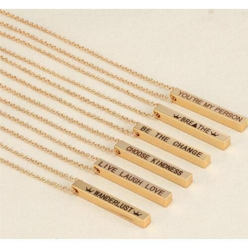 Fashion Vertical Engraved Four Any Name Long Bar Necklaces Pendants Personalized Jewelry Stainless Steel Custom Nameplate Gifts