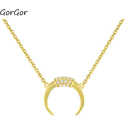 GorGor Necklace Women 925 Sterling Pattern Moon Mosaic Zirconia Gold Plated Pendant Simplicity Exquisite Jewelry 60301141506