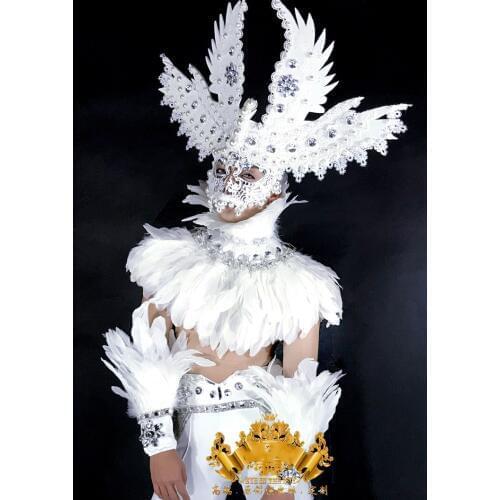 White feather angel Male god goddess costume Senior luxury mysterious Boy Man costumes Halloween party cosplay dance suit