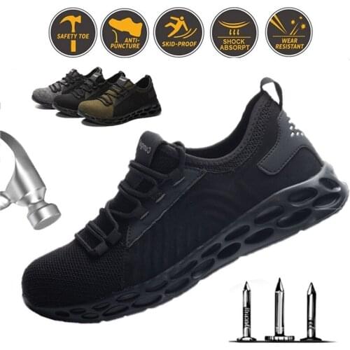 Mens Safety Shoes Boots With Steel Toe Cap Casual Mens Boots Breathable Work Indestructible Shoes Puncture-Proof Work Sneakers