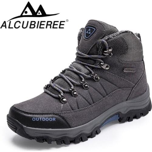 Brand Winter Men Snow Boots Warm Plush Mens Boots Waterproof Leather Ankle Boots Outdoor Non-slip Mens Hiking Boots Sneakers