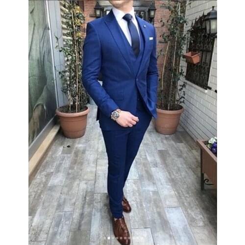 Royal Blue Fashion Mens Suit 3 pieces Slim Fit Wedding Suit Custom Plus Men Groom Tuxedo Slim Fit Men Suits Jacket Vest Pants