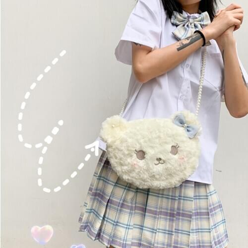 Soft Sister Doll Lolita Bag Plush Messenger Bag Women Cute Small Bag JK Japanese Small Shoulder Bag Lolita Bear Bag MAGOGO