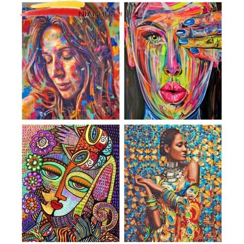 NIANHUA Square Diamond Embroidery Woman 5D DIY Round Cross Stitch Graffiti Art Painting Kit Home Decoration
