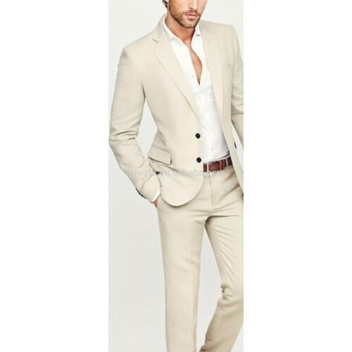 New cream Men suit Slim Fit Groom tuxedo Business Best man Groomsmen Bridegroom wedding suits 2piec costume homme terno masculin