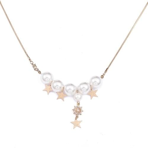 Summer Jewelry 2020 Trendy Pearl Beads Pentagons Necklace With Pendant Women Chains Necklace New Beach Streetwear Accessories