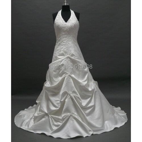 Real Photo Wedding Dresses Halter Sleeveless Backless Floor Length Simple Design Sexy Church Garden A line Bridal Dress
