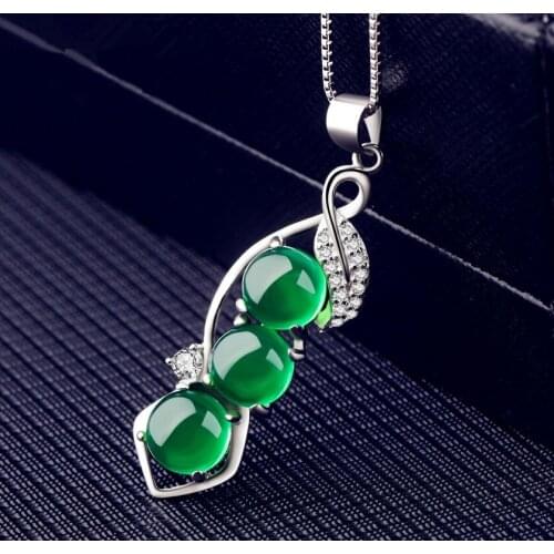 Natural Green Hetian Jade Bean Pendant 925 Silver Necklace Chinese Jadeite Amulet Fashion Charm Jewelry Gifts for Women Her