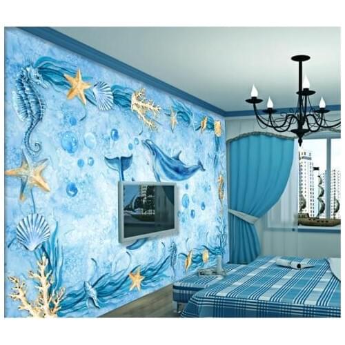 Custom photo wallpaper for walls 3 d Mediterranean landscape murals Dolphin hand painted watercolor background wall home decor