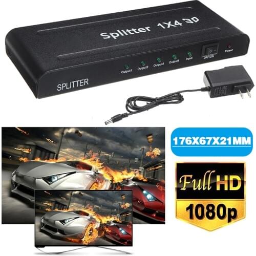 Pohiks 1pc Full HD 1080P Splitter Portable 1 In 4 Out Switch Box With USB Power Cable For Offices Shopping Centers