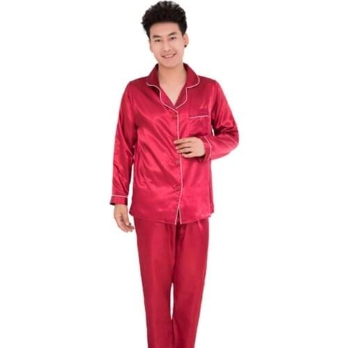 Silk Satin Men Pajamas Set Fashion Sleepwear Couple Solid Color Long Sleeve Suit Suit Casual Two-Piece Pyjamas Autumn Homewear