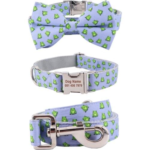 Cute frog Dog Collar Bow Tie Pet Accessories with personalized pet name with telphone no