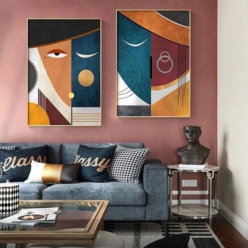 Modern Figure Abstract Geometric Canvas Painting Contemporary Art Poster Print Faces Wall Art Picture for Living Room Decoration