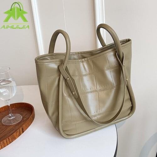 High Quality Stone Pattern PU Leather Bags for Women 2021 The New Fashion Solid Color Shoulder Bag High Capacity Casual Handbag