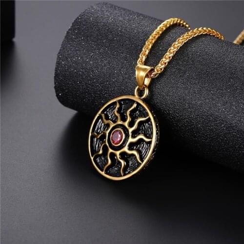 Mysterious Sun Wheel Medal Pendant Chain Necklace Mens High Quality Metal Rock Party Jewelry Gift