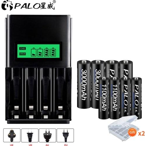 PALO Smart Charger Quick LCD Battery Charger For AA AAA NIMH NICD Reachargeable Battery + 4pcs AA batteries + 4pcs AAA batteries