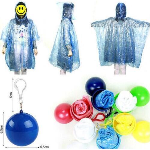 Unisex Raincoat Disposable Portable Rain Jacket Poncho Rainwear Keyring Ball Raincoats