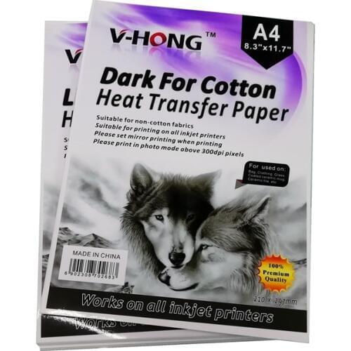 V-HONG brand Dark color Sublimation A4 SIZE Iron on Inkjet T-shirt Heat transfer paper