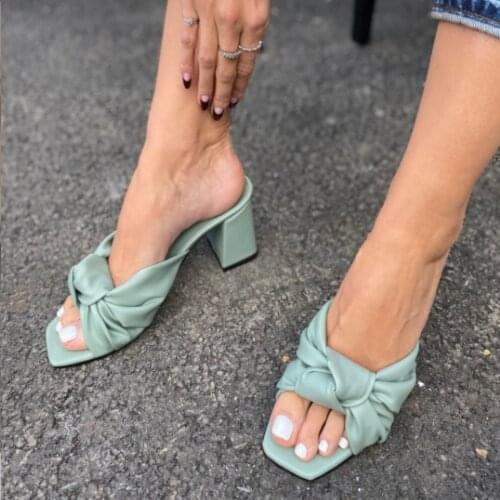 Woman Sandal Summer Green 7 cm heels 1. Quality Faux Leather Slippers Stiletto Female Shoes Stylish Single Band Buckle