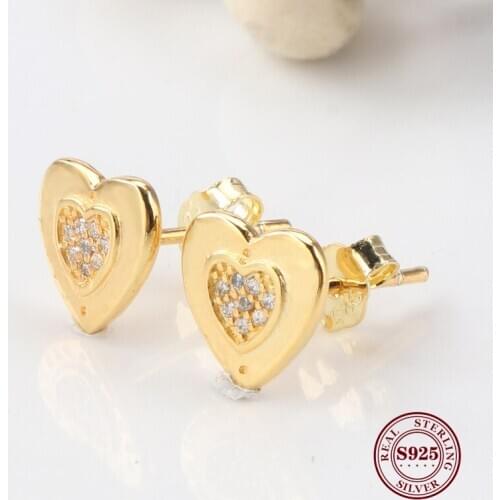 Valentine Day 925 Sterling Silver Earrings Clear Heart Style Gold Colour Earrings For Women Silver Jewelry