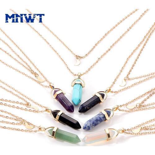 MNWT Fashion Choker Necklace For Women Natural Stone Moon Crystal Pendant Necklaces Hot Sale Lover Gift Party Charm Lady Jewelry