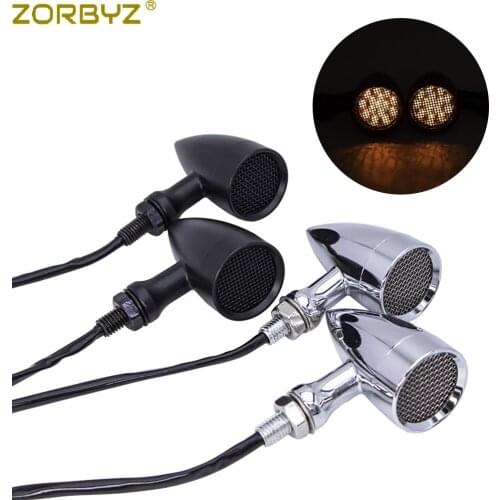 ZORBYZ Motorcycle Black/Chrome Metal LED Bullet Grill Turn Signal Indicator Light For Harley Sportster Softail Bobber Cafe Racer