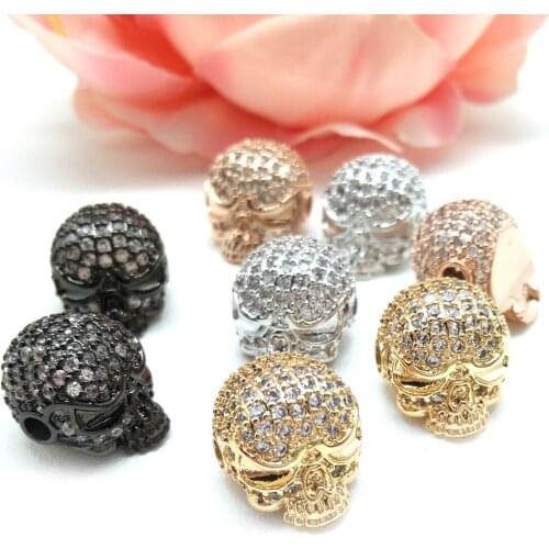 1pc Mini Skull Copper Beads Black Zirconia Spacer Metal Charms Beads for Jewelry Making DIY Bracelet Jewelry Accessories