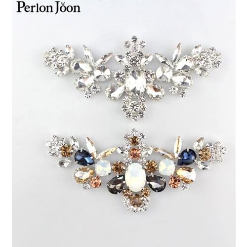 1PCS colorful rhinestone patch collar silver delicate crystal applique craft sewing on wedding dress accessories YHX065