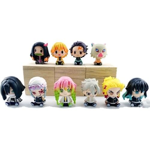 10pcs/lot Q Version 5cm Demon Slayer Sitting Ghost Doll Tanjiro Nidouzi Inosuke Zenizu Figure Action Figure Movie Model Dolls
