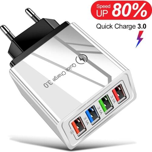 4 USB Quick Charge 3.0 For Phone Adapter For iPhone 12 Pro Max Xiaomi Smartphones Tablet Portable Wall Mobile Phone Fast Charger