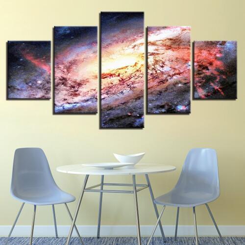 Framed Canvas Poster Wall Art HD Prints Starry Sky Galaxy Planet Pictures 5 Pieces Universe Space Nebula Paintings Home