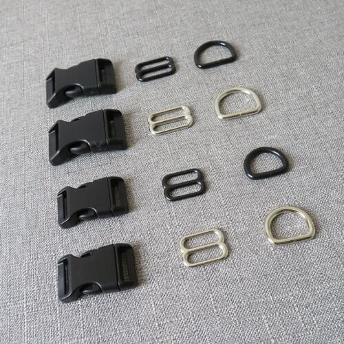 50sets/lot wholesale15mm 20mm 25mm Plastic buckle metal D ring adjuter belt strap buckle slider for cat pet dog collar accessory