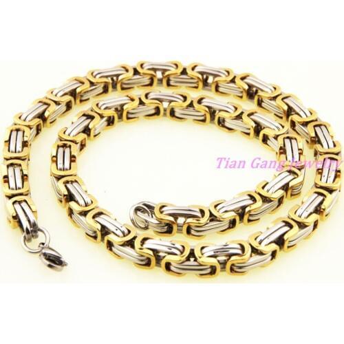 8mm Byzantine Box Chain Stainless Steel Necklace Mens Boys Silver Color Gold Color Chain Necklace Jewelry