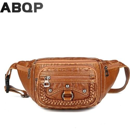 ABQP Luxury Women Fanny Pack Designers Leather Female Chest Bag Multiple Zipper Pockets Girls Waist Bag