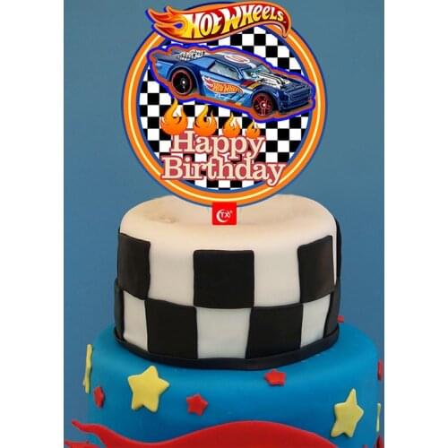 Car Theme Happy Birthday Acrylic Color Printing Cake Topper Color Cool Racing Cake Topper for Boy Birthday Party Cake Decoration