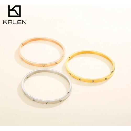 Kalen Three-Color Womens Bracelet Cuff Bangles Female Gold Stainless Steel Wedding Zircon Shiny