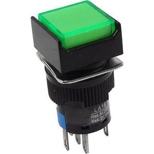 DC 24V Green Neon Light Square Momentary AC 3A/250V Pushbutton Switch