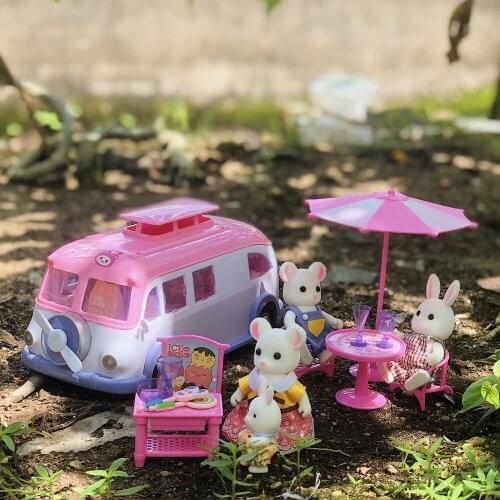 Kids Toy Pink Car Model 1/12 Dollhouse Accessories Anime Figure Forest Labrador Family Doll Simulation Play House Toy For Girl