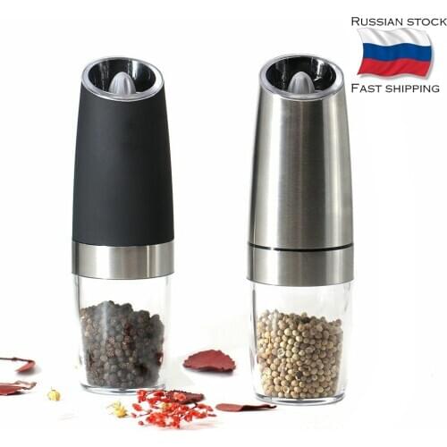 2PCS Electric Automatic Mill Pepper and Salt Grinder LED Light Peper Spice Grain Mills Porcelain Grinding Core Mill Kitchen Tool