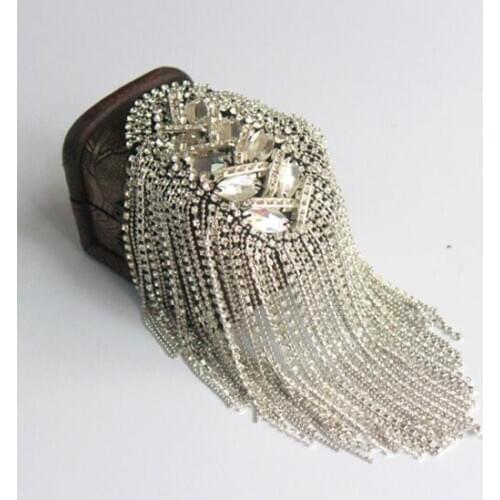 20pcs/10pairs Handmade Rhinestone Tassel Epaulette Shoulder Strap Tassel Chain Epaulette Stage Jewelry Clothing Accessory