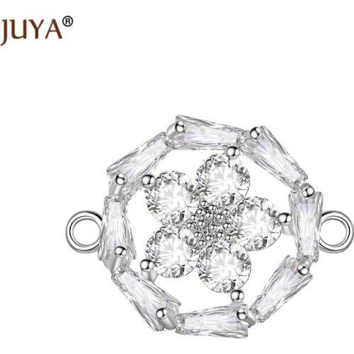 Jewelry findings components luxury cubic zirconia crystal flower connectors for diy women bracelets necklace accessories gift