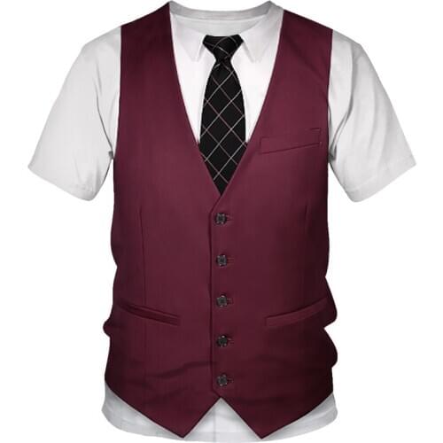 3D T shirt Funny Fake Suit Tuxedo Bow Tie 3D Printed T shirts Men Summer Fashion Short Sleeve Streetwear Fake Suit Vest Tshirt