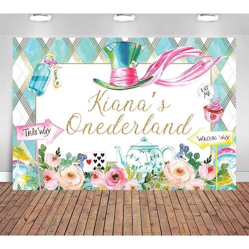 Custom Wonderland Photography Background Girls Birthday Party Backdrop Onederland Vinyl Photo Banner for Studios Props