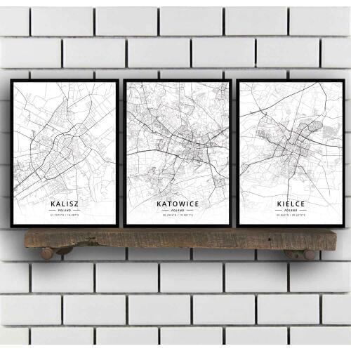 Kalisz Katowice Kielce Koszalin Krakow Legnica Lodz Lublin Olsztyn Opole Plock Poznan Radom Ruda Slaska Rybnik Poland Map Poster