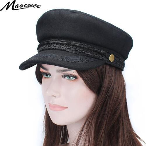 Army Military Hat Cap Women Fall Autumn Winter lace Hats Black Korean Literary British Military Hats Lady Flat Cap Gorra 2018