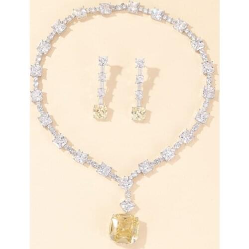 Top Fashion Female 3A Cubic zircon Earrings Necklace with big stone Designer Copper Jewelry sets for Woman Wedding 2021 trend