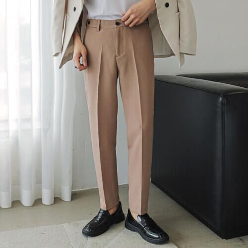 Korean Dress Pants Mens Slim Fashion Solid Color Business Casual Suit Pants Men Streetwear Loose Straight Trousers Mens 28-34