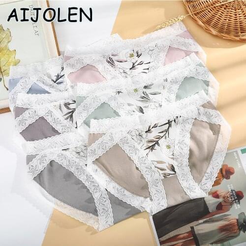 AIJOLEN Lace Sexy Print Underwear Flower Side Breathable Seamless Comfortable Female Panties Cozy Sensual Woman Lingerie