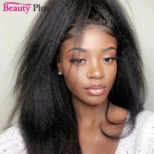 Kinky Straight Bundles With Frontal Pre Plucked Baby Hair Beauty Plus Remy Peruvian Human Hair 13x4 Lace Frontal With Bundles