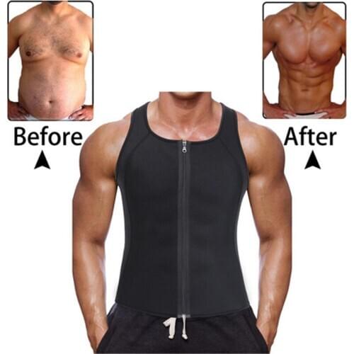 Hot Fashion Mens Slimming Neoprene Zipper Black Vest Male Fitness Sweat Body Shaper Shapewear Tank Top Plus Size